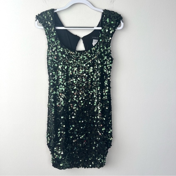 Vintage B. Darlin Green Sequin Sparkle Party Mini Dress - Picture 1 of 6